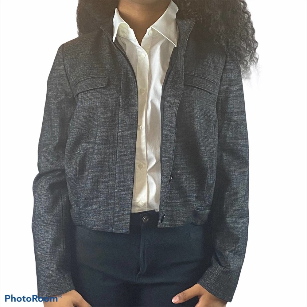 Anne Klein Button Front Jacket Blazer Cropped Black